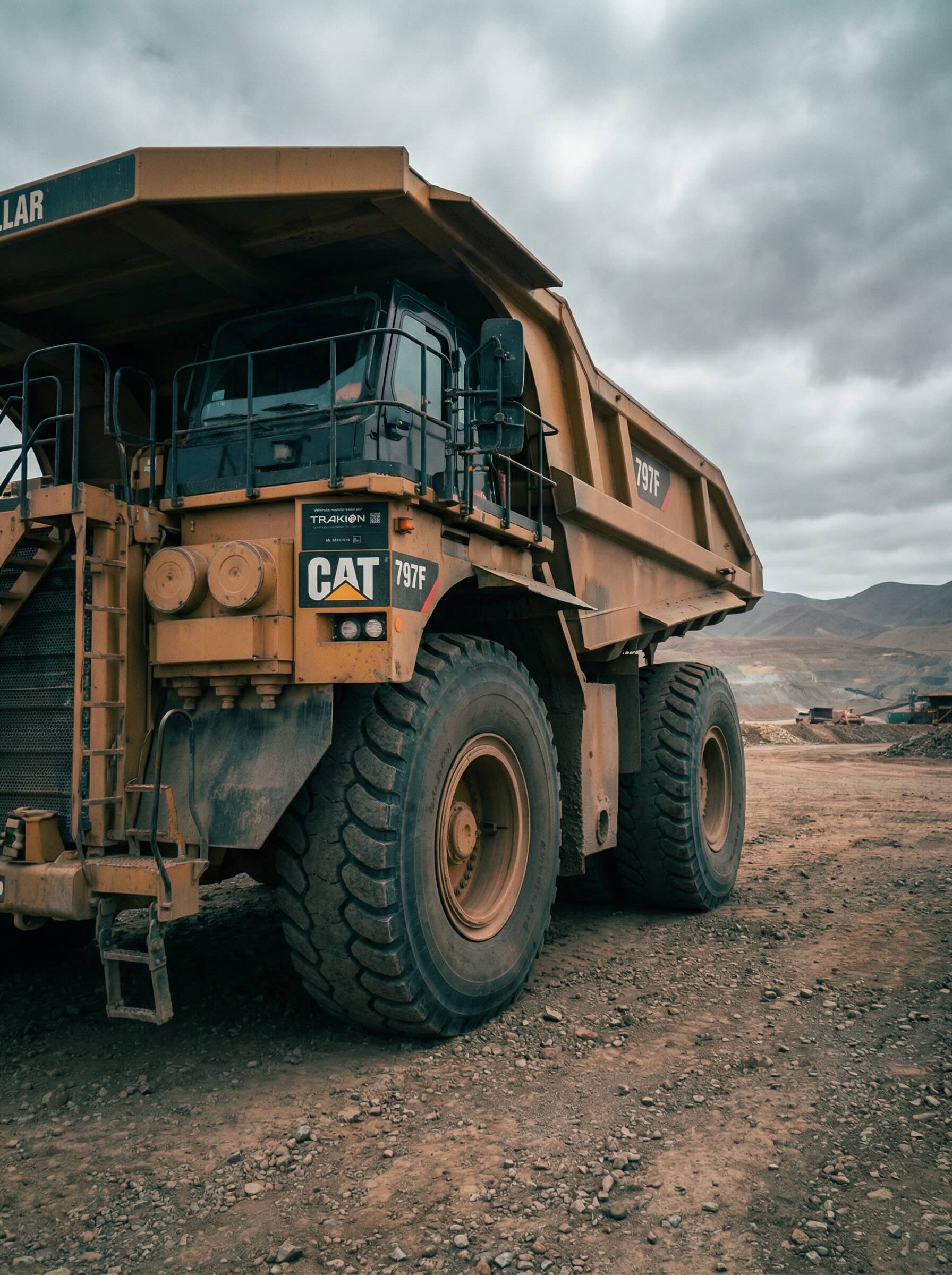 CAT 797F truck with Trakion device installed at a mining site