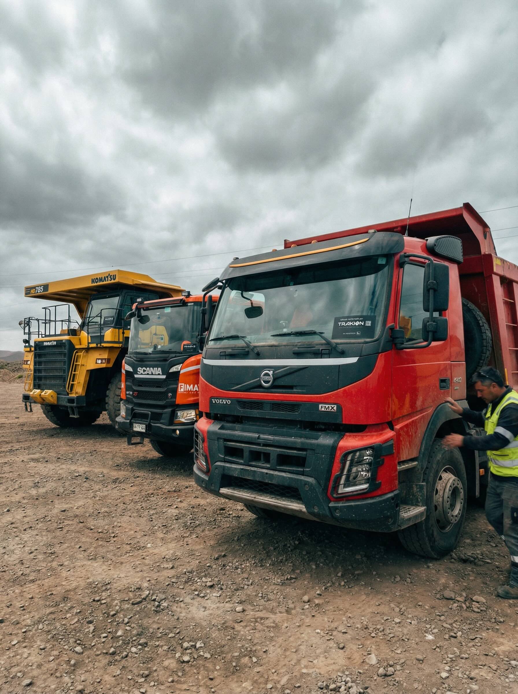Truck fleet with Trakion tracking on a mining site